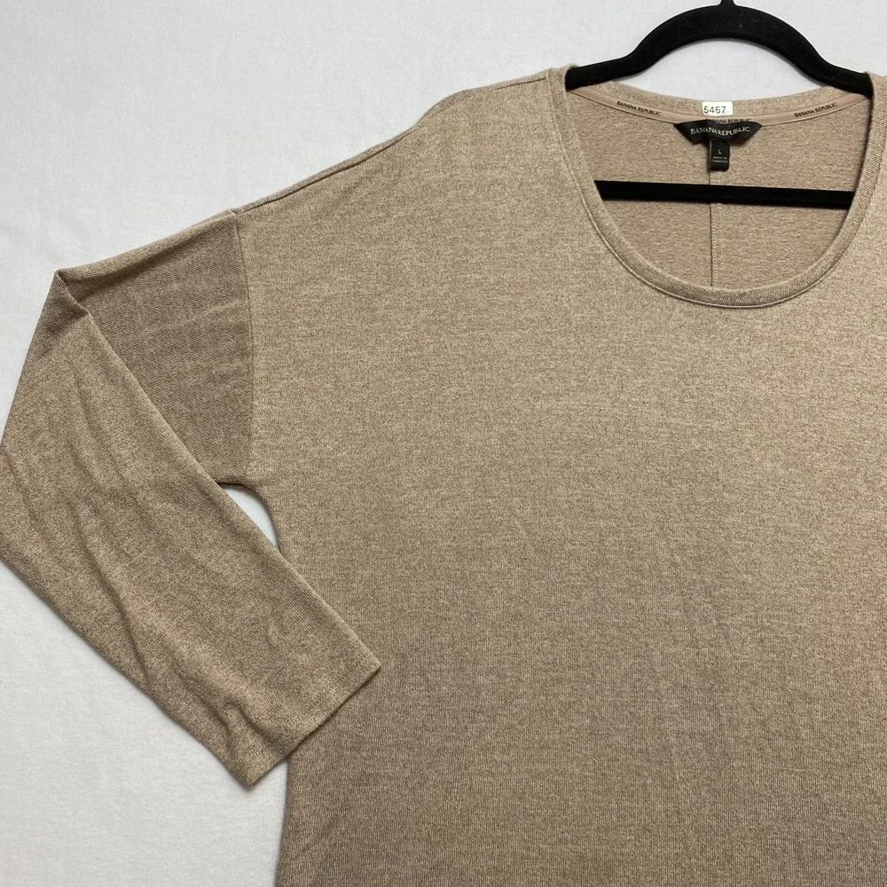 Banana Republic Knit Top Shirt Womens Large Tan Long Sleeve Pullover